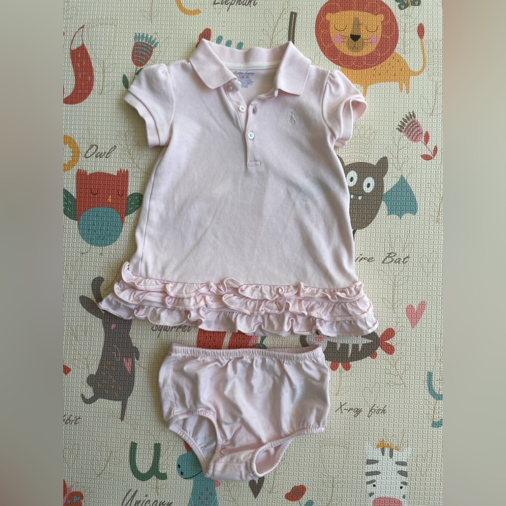 Light Pink Ralph Lauren 12 Month Dress and Bloomer Set